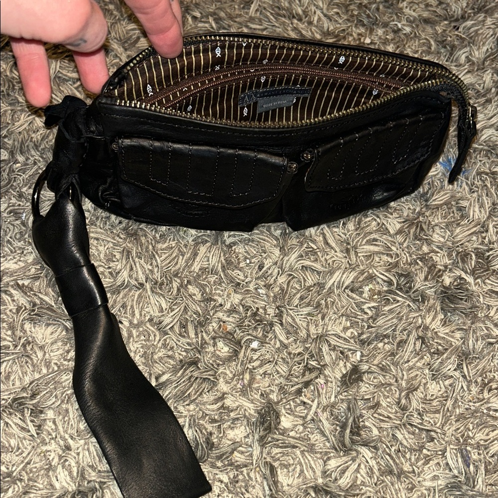 Armani Exchange Leather Wristlet Clutch with Front Pockets